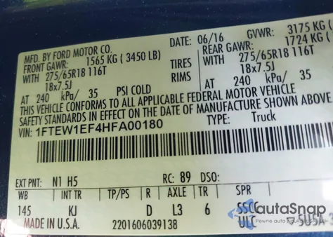 2017 Ford F-150 King Ranch из США, поврежденный, VIN 1FTEW1EF4HFA00180